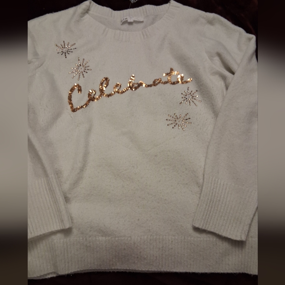 Cleo White Sweater with Gold Sequin Detail